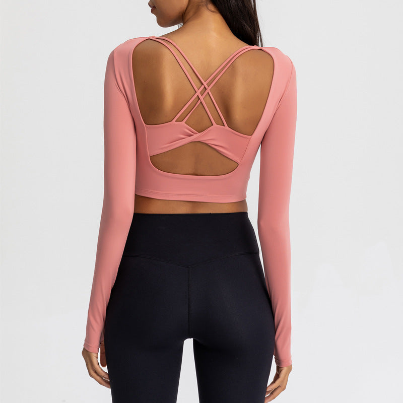 Sexy Yoga Tight Long Sleeve Yoga Top With Chest Pad