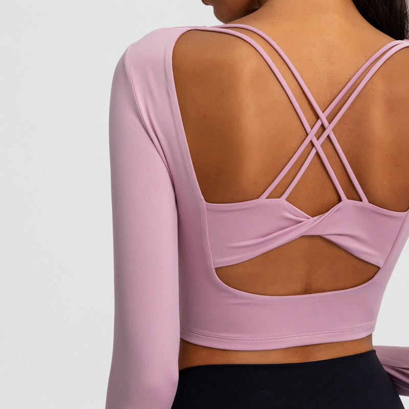 Sexy Yoga Tight Long Sleeve Yoga Top With Chest Pad