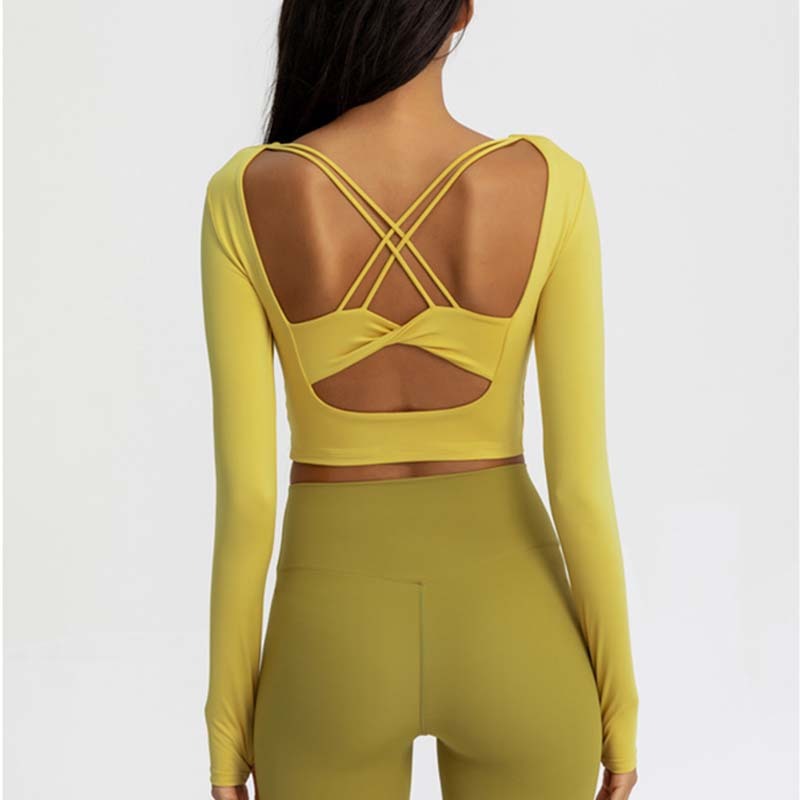 Sexy Yoga Tight Long Sleeve Yoga Top With Chest Pad